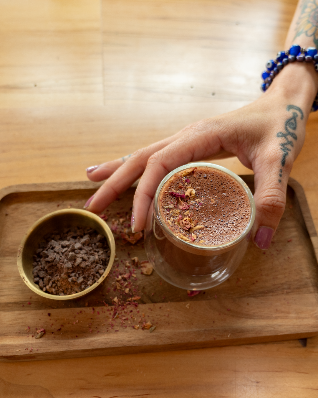 Served on a wooden tray, Plant Bar Cacao