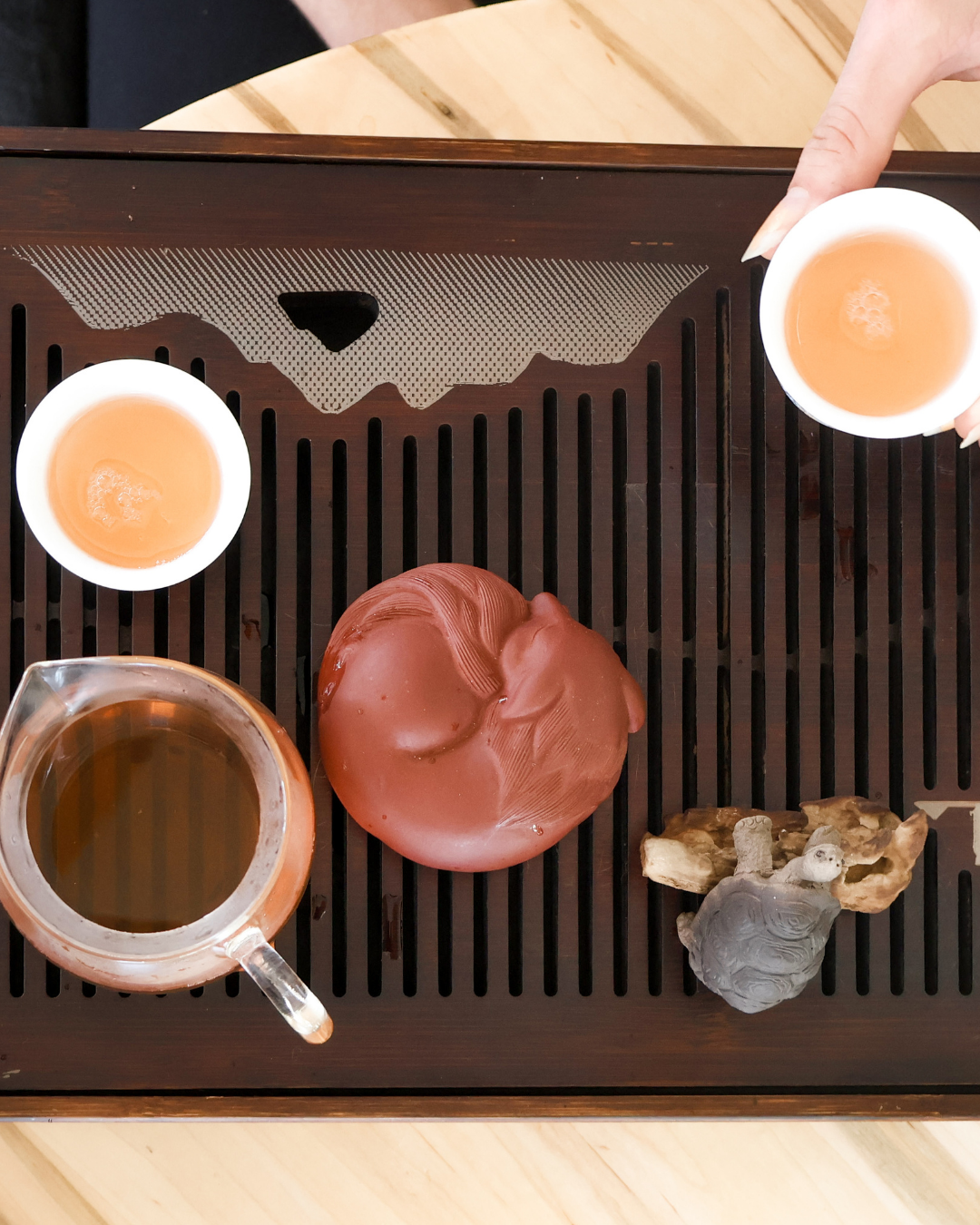 Gong Fu tray from above, Plant Bar Traditional Tea