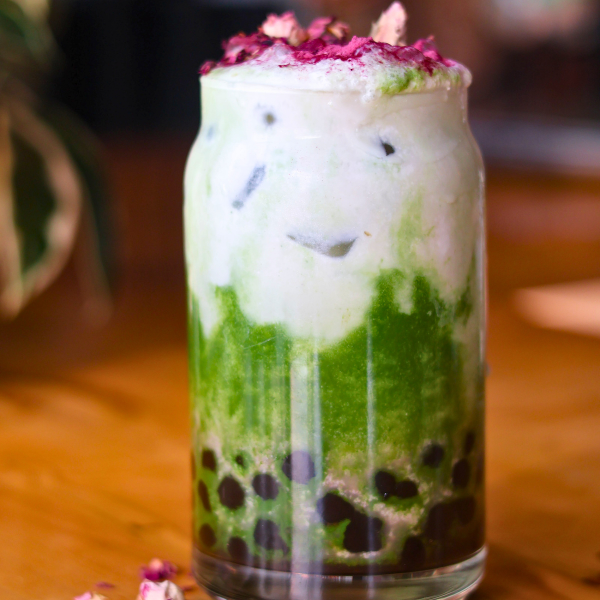 Matcha boba with rose