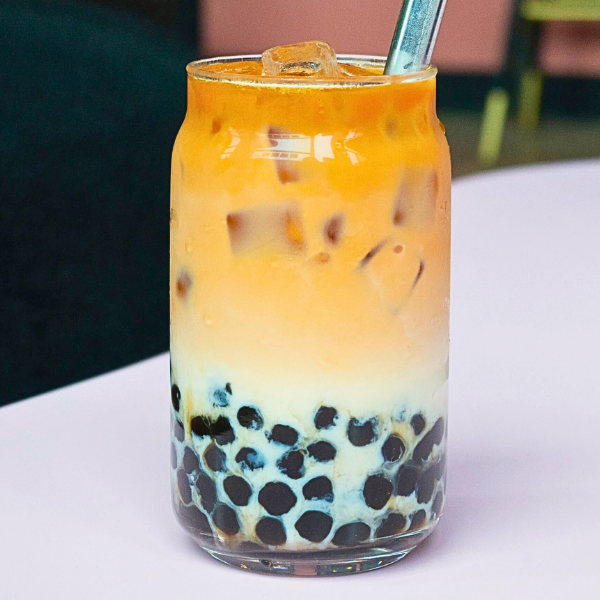 Thai milk tea over fresh pearls