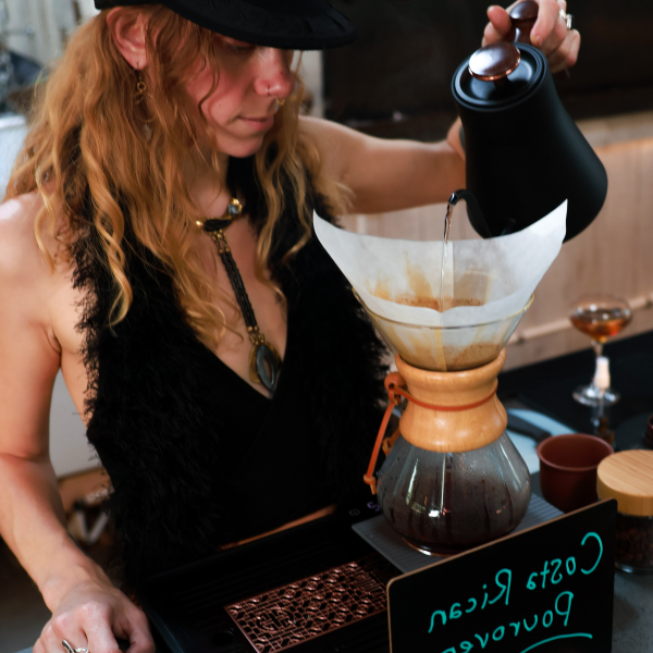 Barista pouring a Costa Rican pour-over at Plant Bar