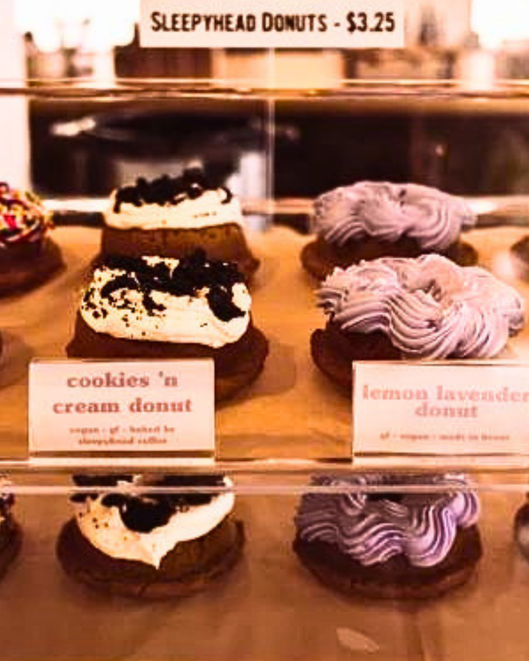 Donuts in the pastry case, Plant Bar Pastries & Bites