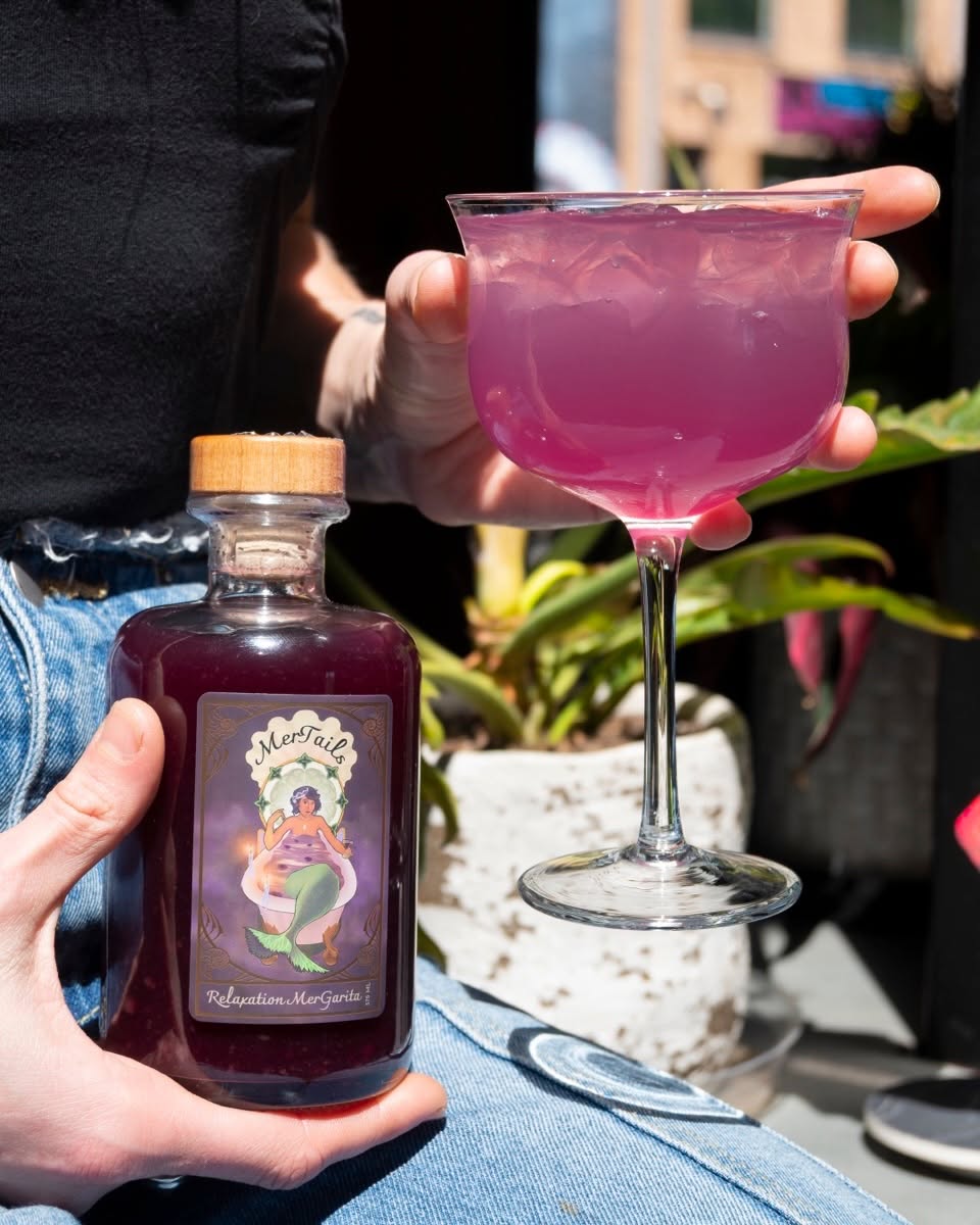Relaxation MerGarita with house elixir bottle
