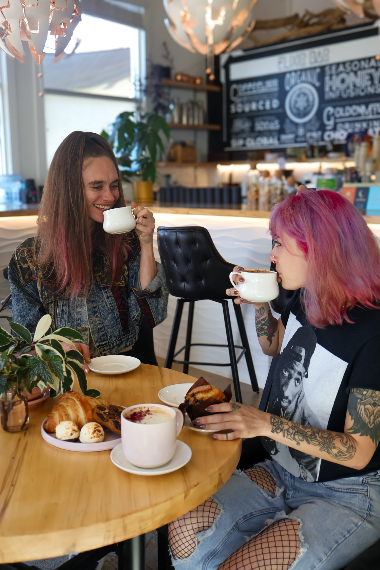 People enjoying coffee at Plant Bar